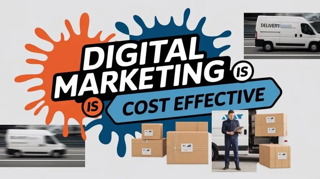 Digital marketing is cost-effective image with text, delivery van, and boxes
