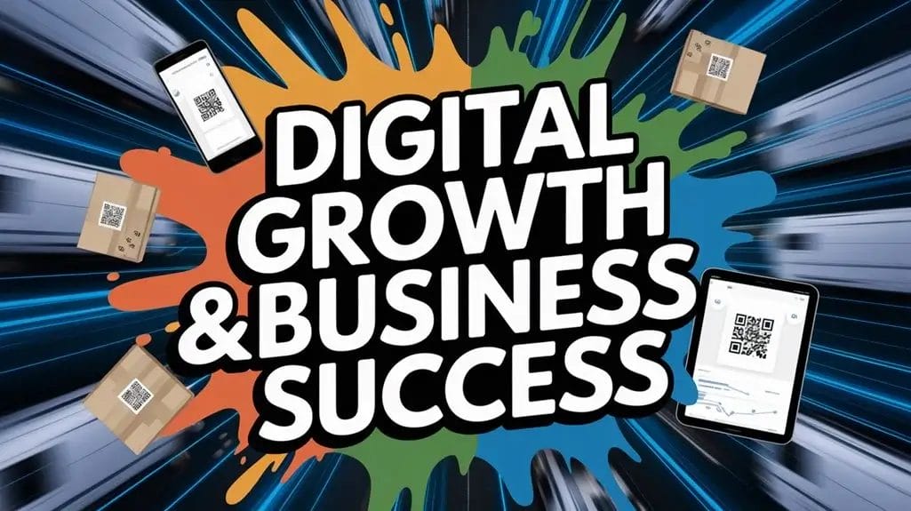 Digital growth and business success with QR codes and shipping boxes