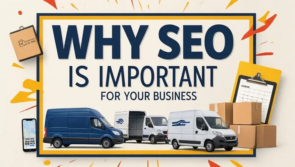 Delivery vans and trucks with "Why SEO is important for your business" text
