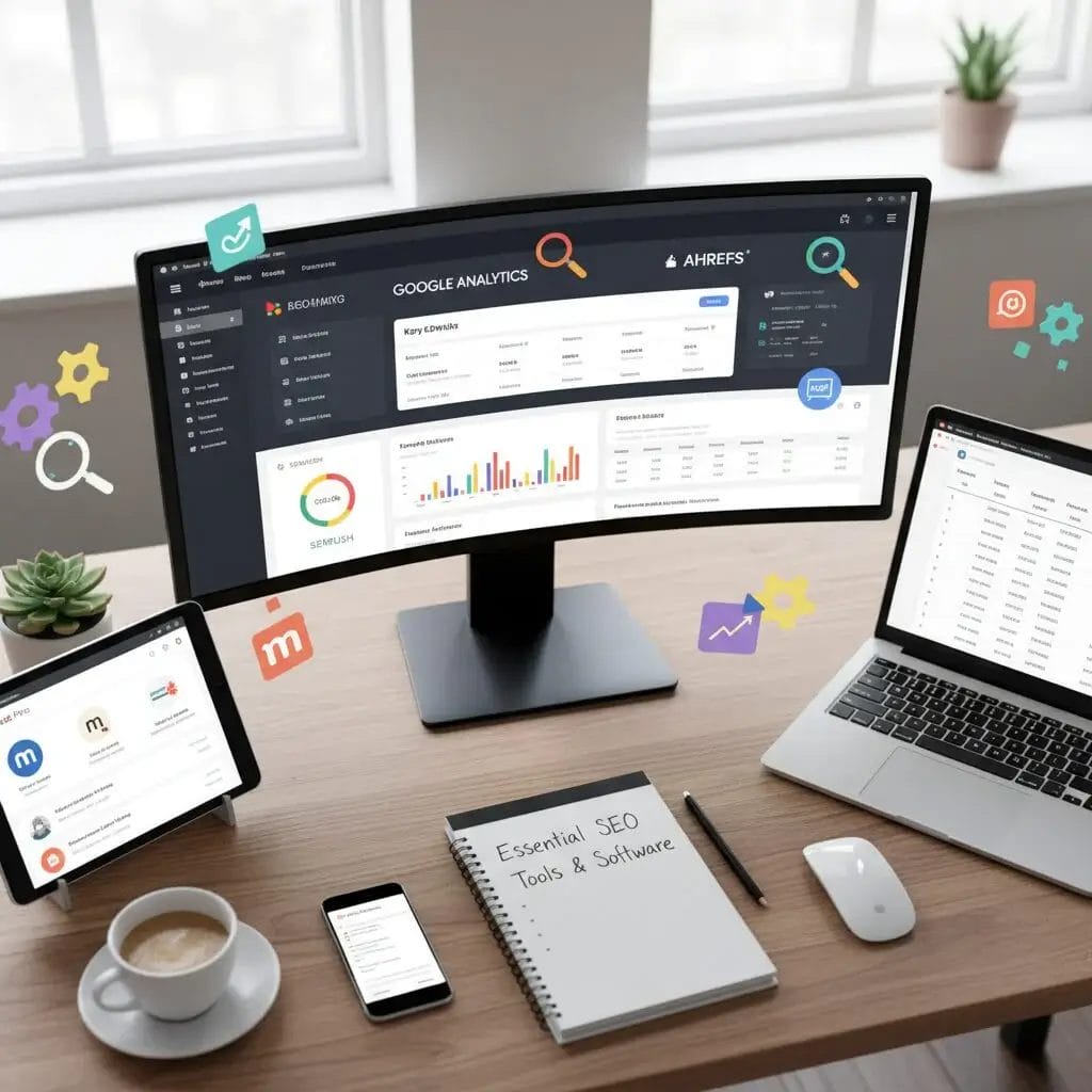 Screenshot of Google Analytics dashboard on computer monitor displaying web analytics data and metrics